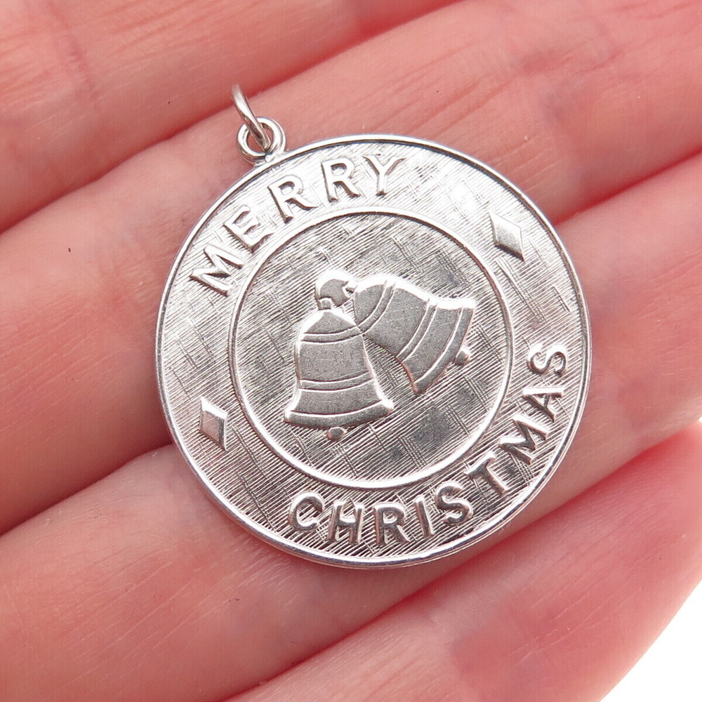 J.M. Fisher 925 Sterling Silver Vintage Merry Christmas Bells Charm Pendant